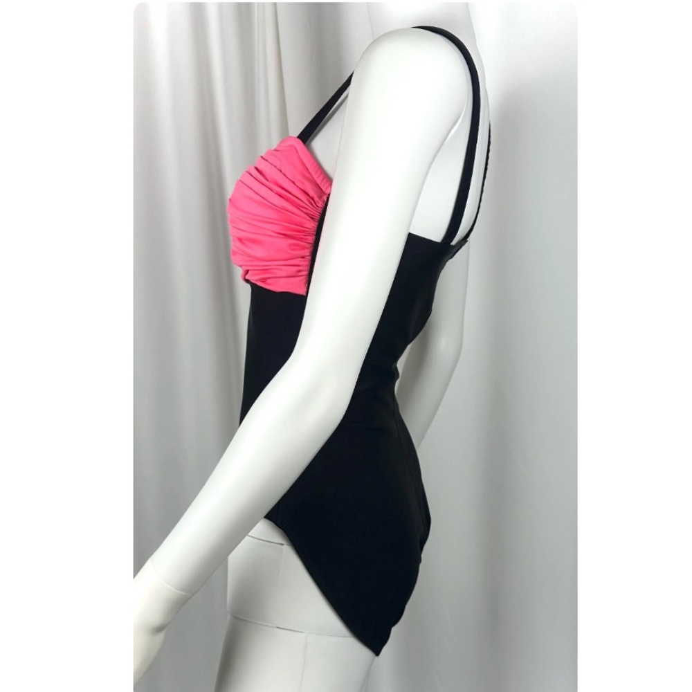 Vintage 1980’s ‘La Blanca’ Hot Pink + Black Rushed One Piece Bathing Suit • L/XL - Picture 6 of 10